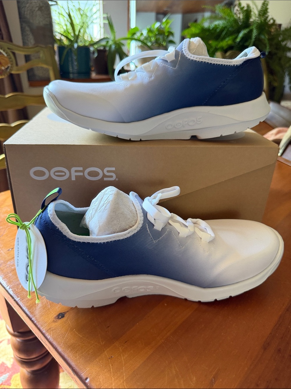 OOFOS Gradient Navy to White Slip-On Sneakers
